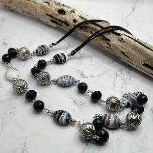 Erica Lyons Beaded & Black Suede Necklace.